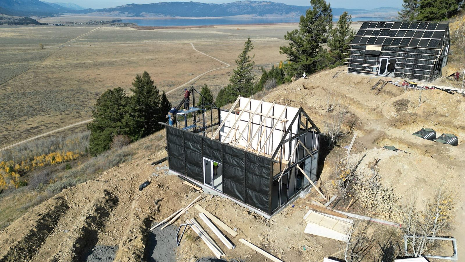 Partially assembled Aries 116 cabin overlooking the valley in Island Park, ID.