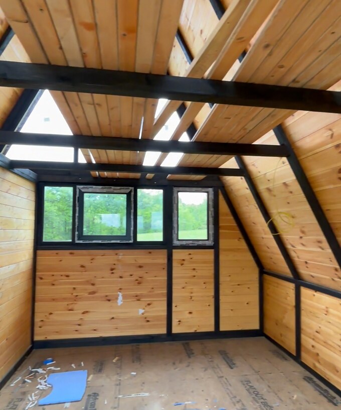 Kitchen area inside a Stella 70 cabin during assembly at WV ATV Resort
