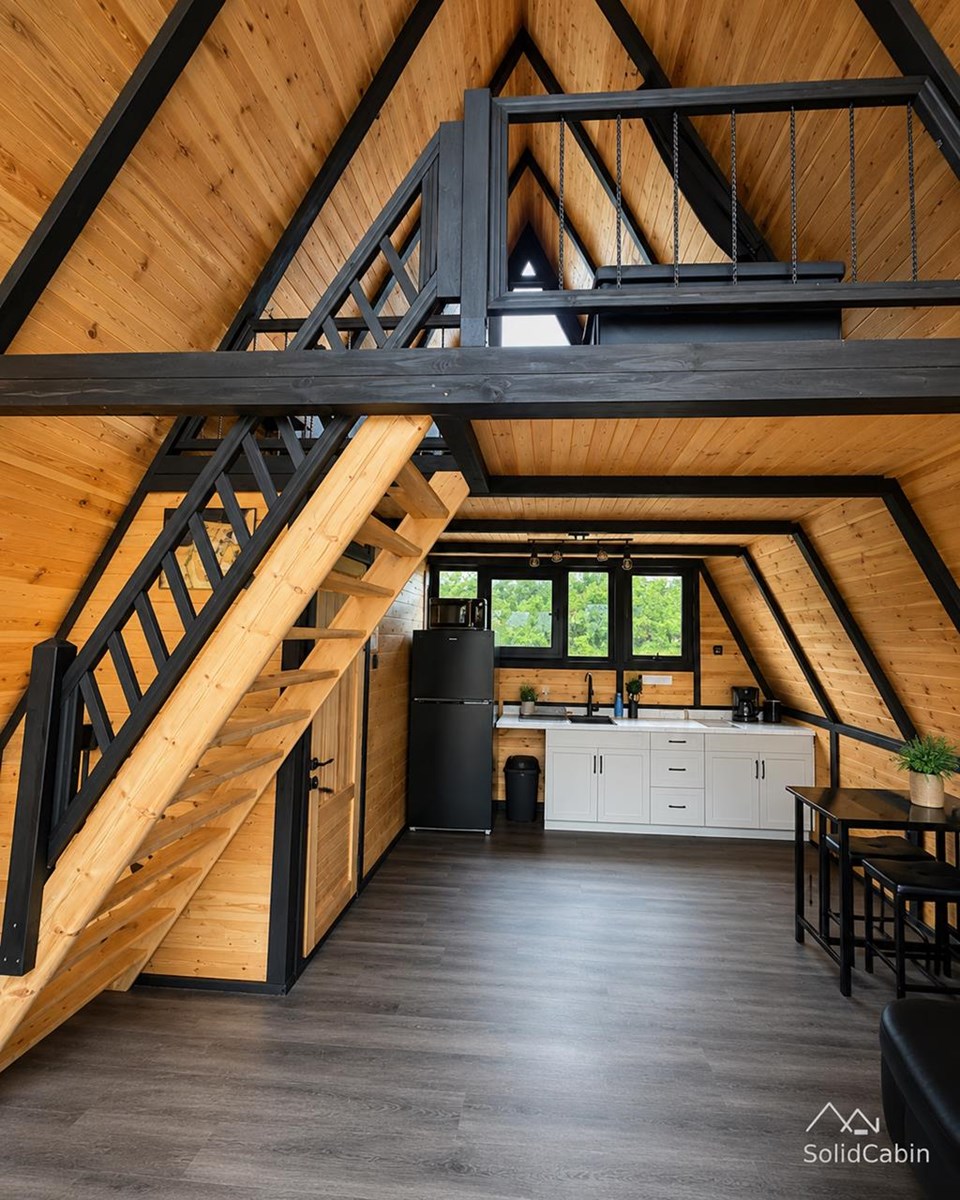 Staircase, loft and kitchen in an earlier West Virginia configuration.