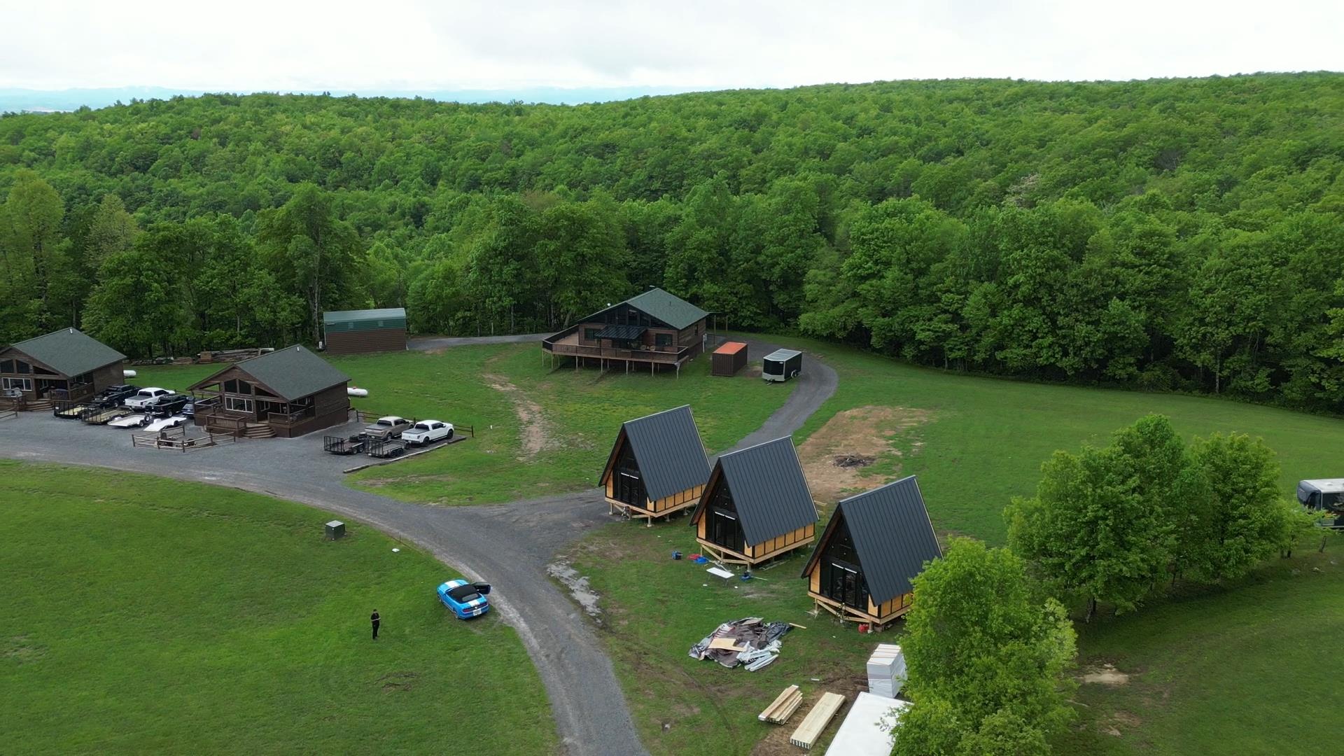 Stella 70 rental a-frame cabins built in a natural West Virginia setting