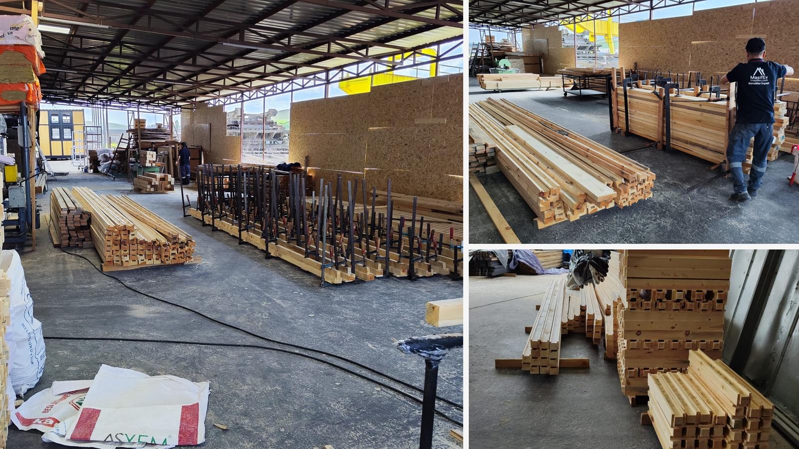 Factory production and timber preparation for wooden cabin kit components