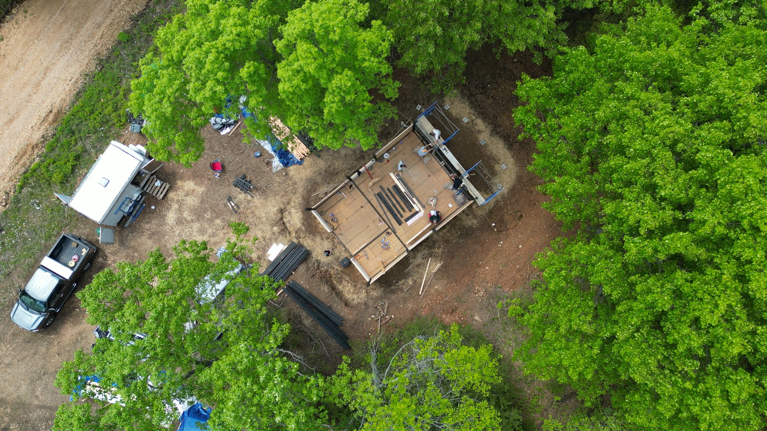 Aerial view of the Aries 96 ground-floor platform under construction on the wooded Arkansas site.