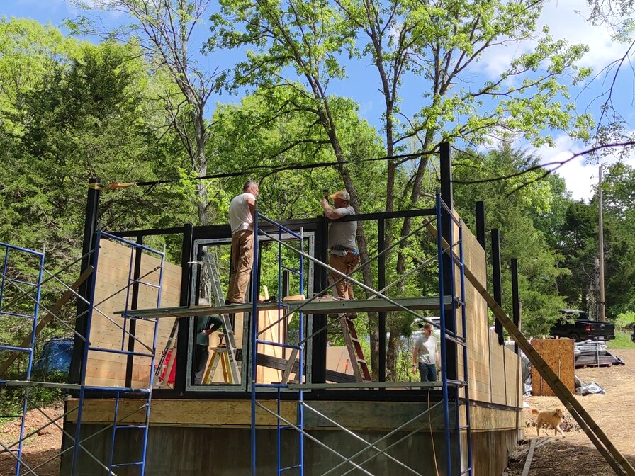 Front structural frame of the Aries 96 cabin during assembly in Omaha, Arkansas.