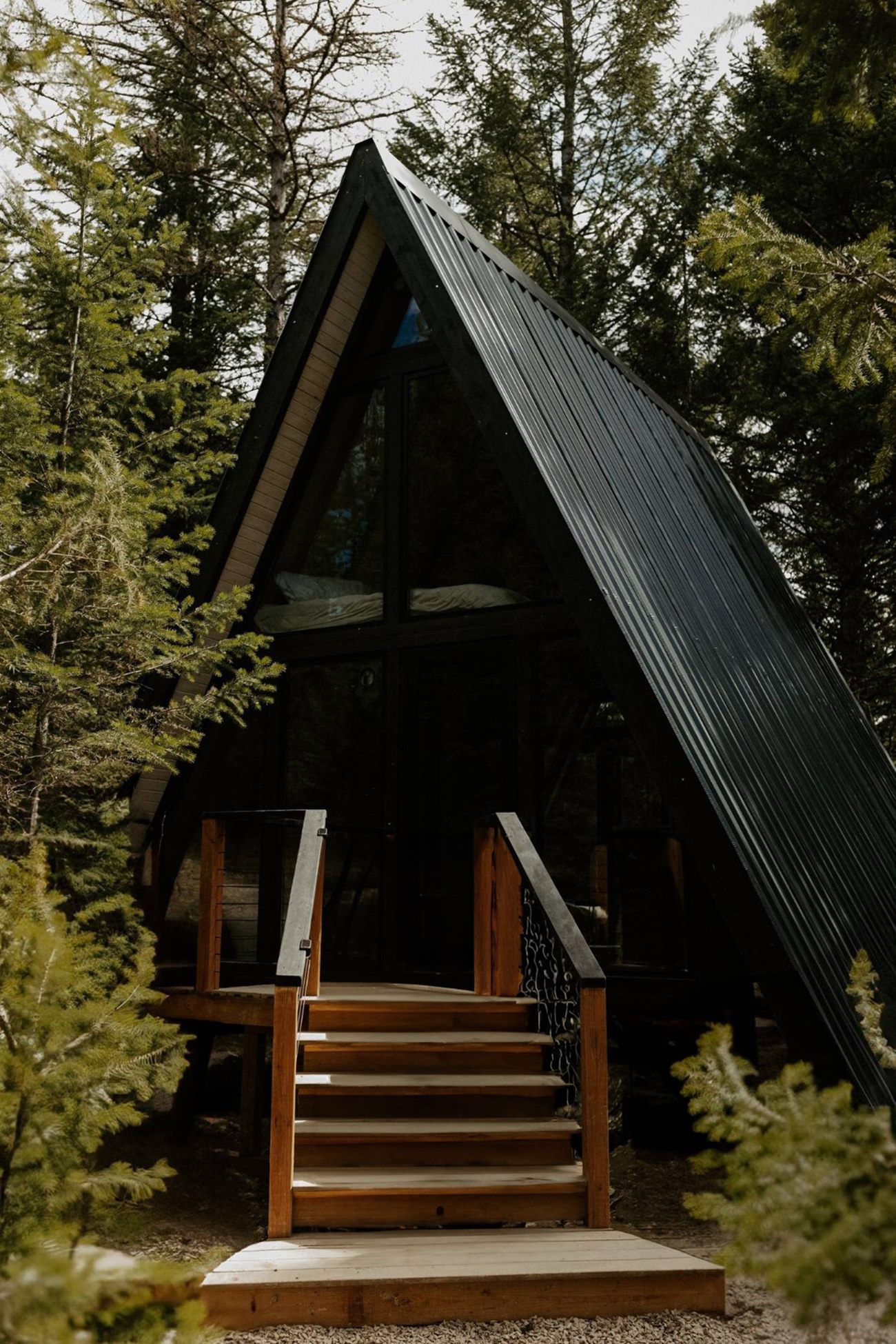 Completed Stella 53 A-frame cabin hotel project in Montana.