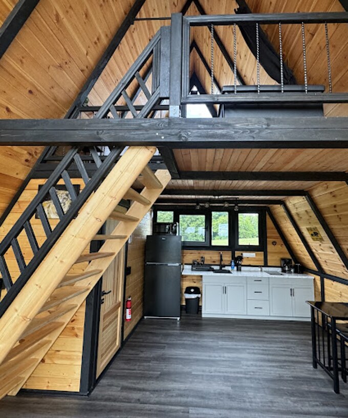 Completed kitchen area inside a Stella 70 cabin at WV ATV Resort