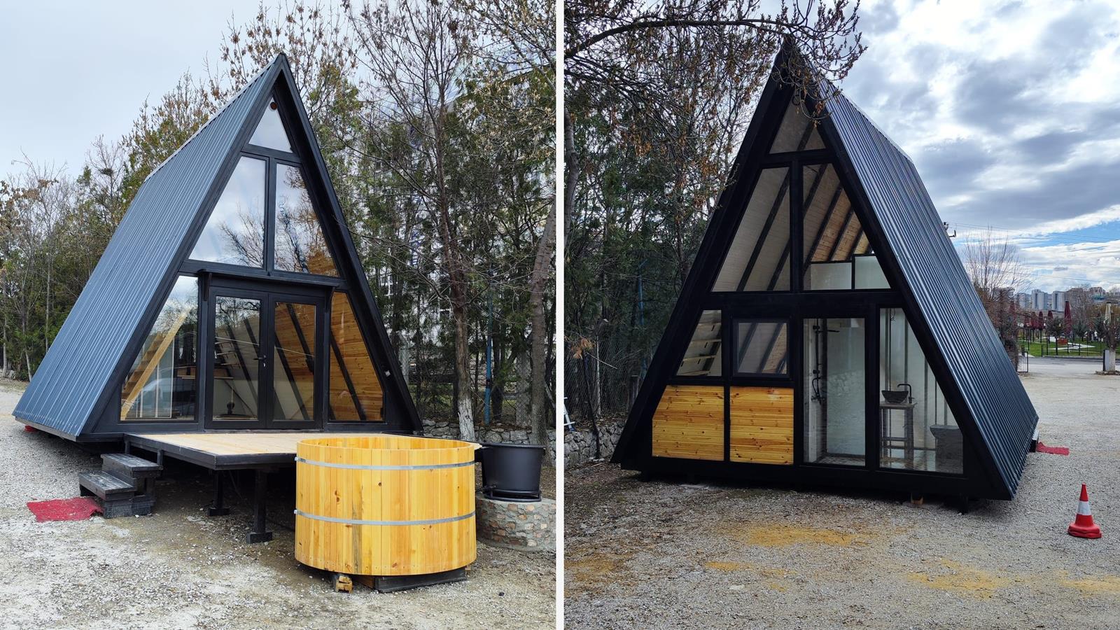 Stella 53 A-frame cabin units shown before the first U.S. shipment