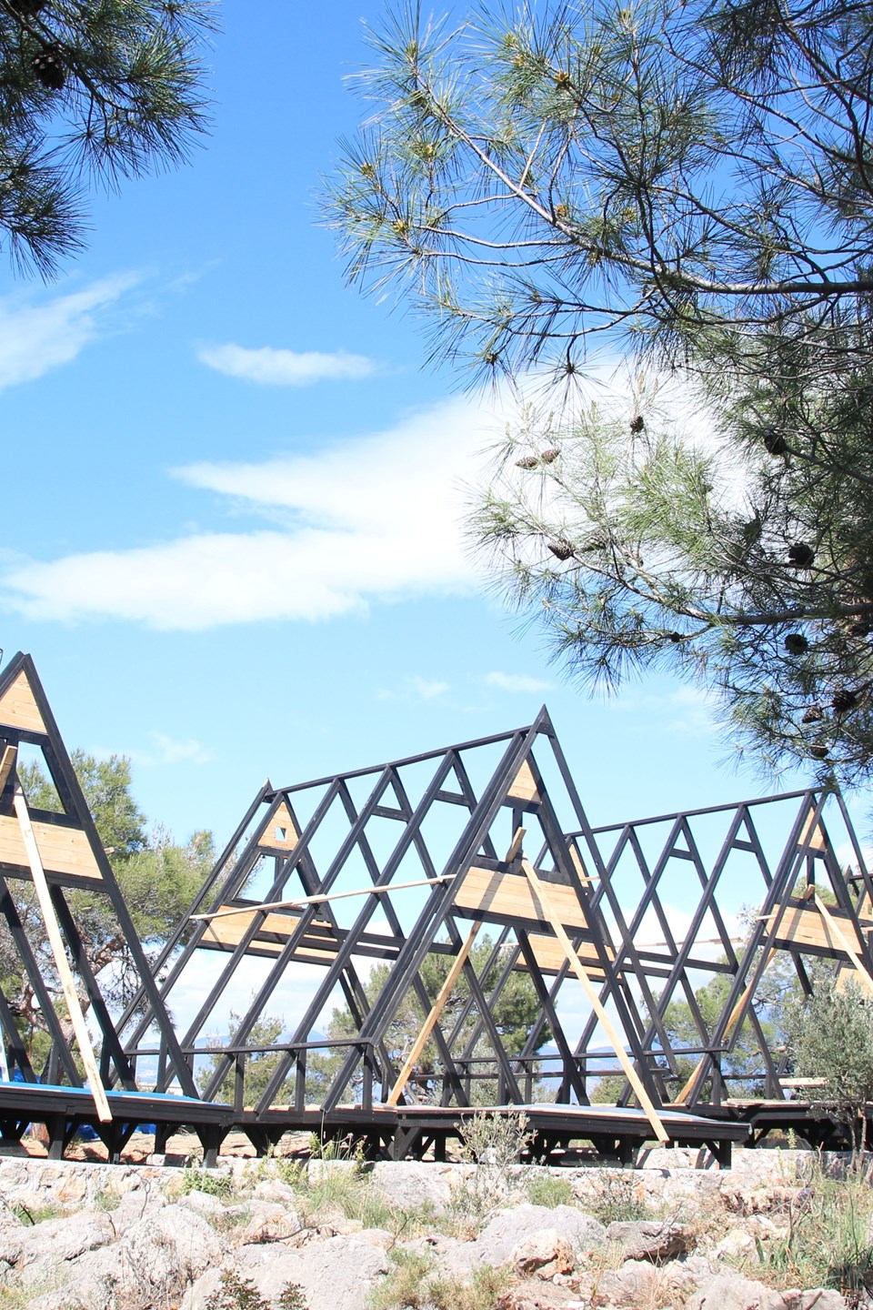 The Stella 34 A-frame structures taking shape across the Patara site.