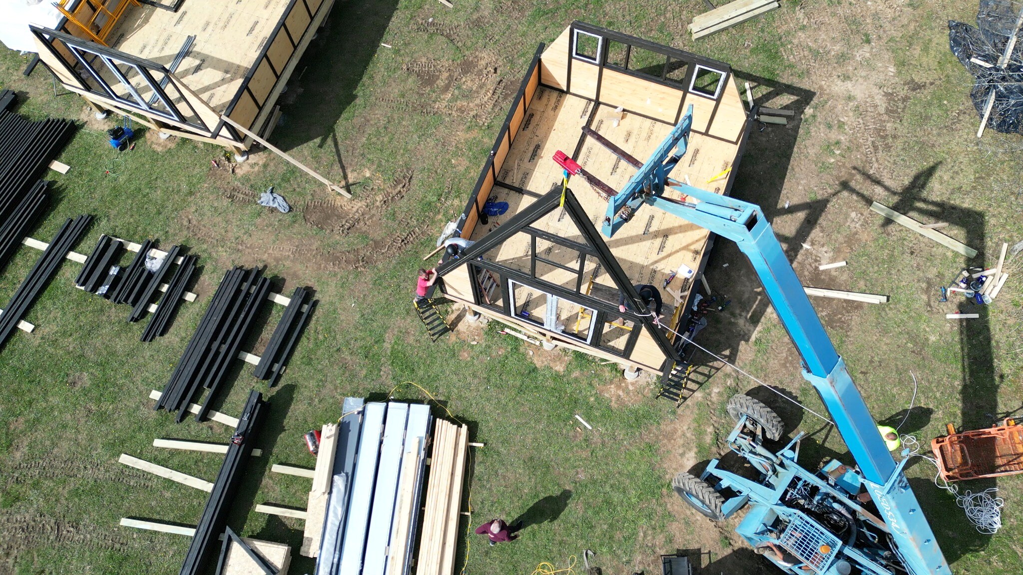 First Stella 70 A-frame structural section being lifted into place at WV ATV Resort