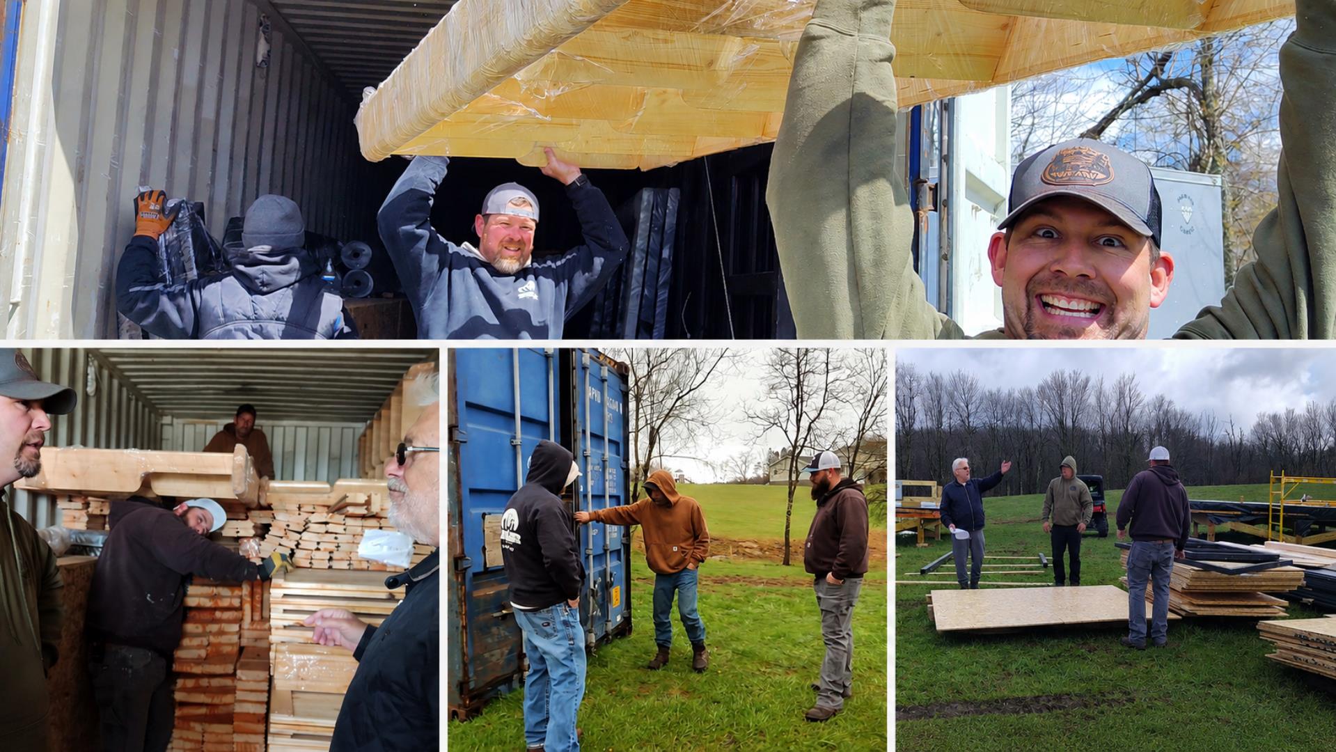 Solidcabin team arriving at VW ATV Resort for the Stella 70 cabin kit assembly in West Virginia and meeting with local build crew