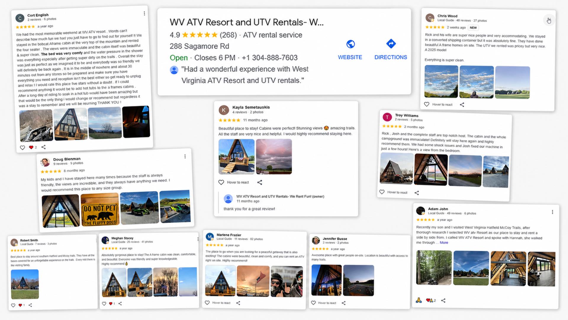 Guest feedback for Stella 70 A-frame rental cabins at VW ATV Resort in West Virginia