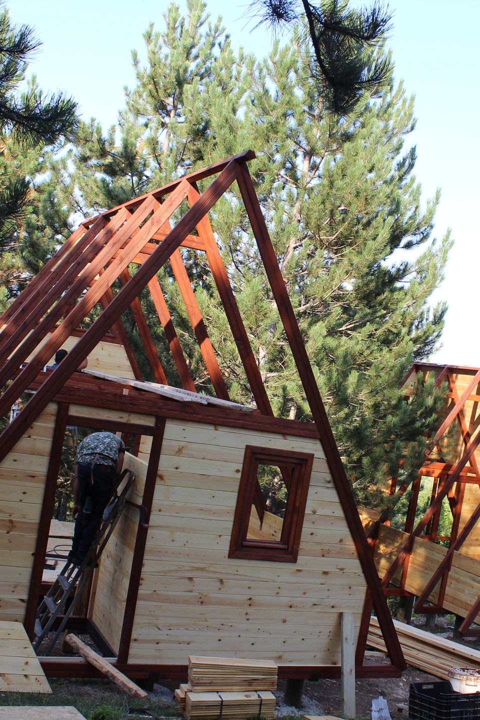 Stella 38 framing and wall panels during assembly in Bolu.